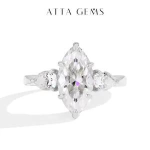 Women's Luxury 3CT Marquise Shape D Color VVS1 Synthetic Moissanite Solitaire Engagement Ring - Elegant Engagement Ring for Wedding Fine Jewelry R197, Solitaire Engagement Rings summerwins