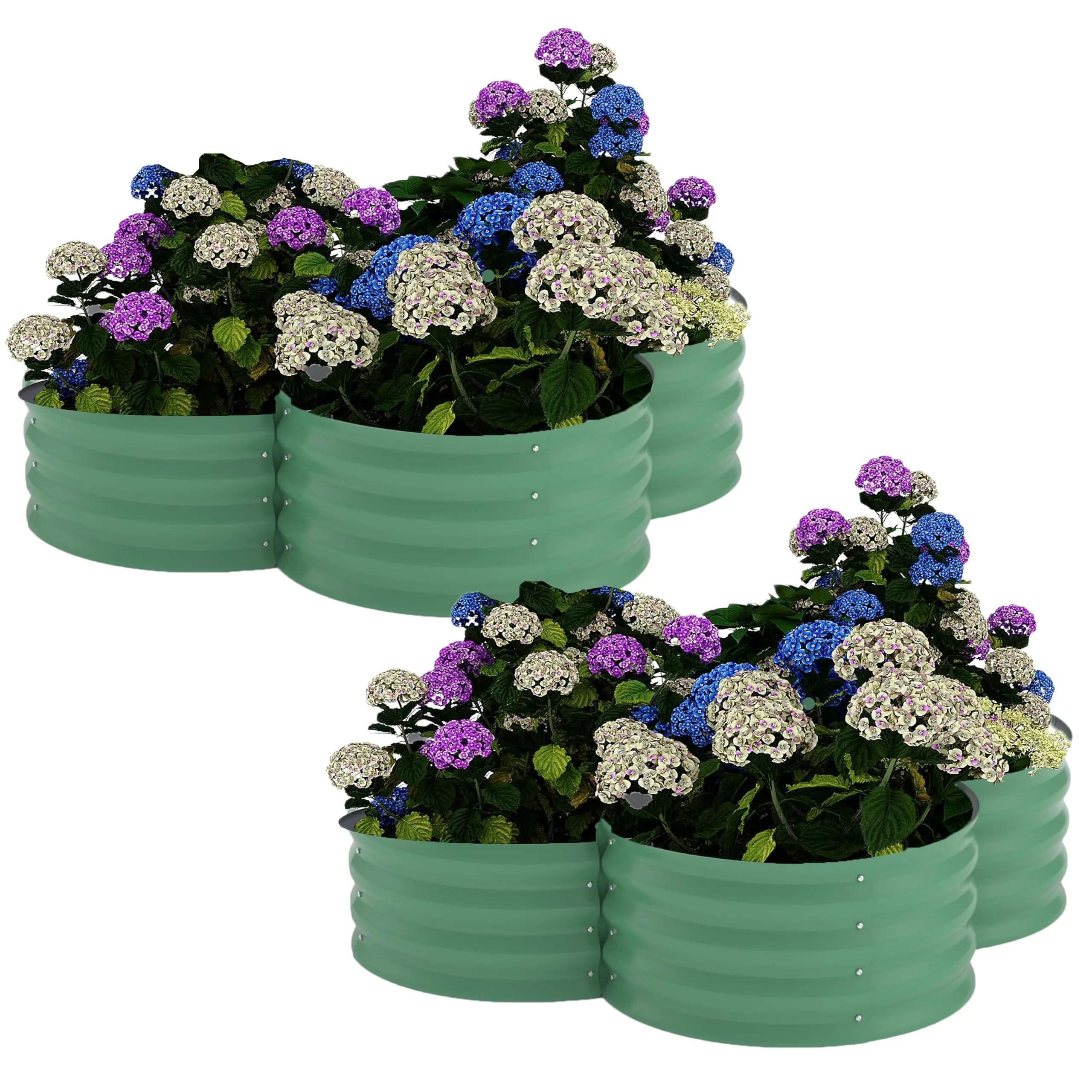 GARVEE 2-Pack Galvanized Raised Garden Beds – Durable Petal-Shaped Outdoor Planter Boxes with Open Base for Herbs, Vegetables & Flowers, Ground-Connected Design Promoting Deep Root Growth, Green Finish