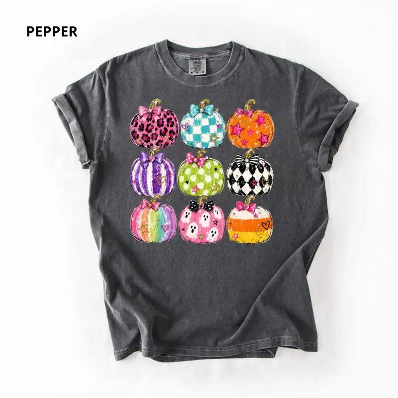 Comfort Colors Preppy Coquette Halloween Pumpkin T-shirt by Union Cotton US, Cute Spooky Tee, Garment-Dyed Vintage Cotton, Made In The USA