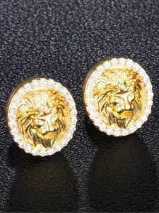 Hiphop Earrings Silver Color Luxury Rhinestone Oval Lion Head Studs Fashion Jewelry Accessories Gift