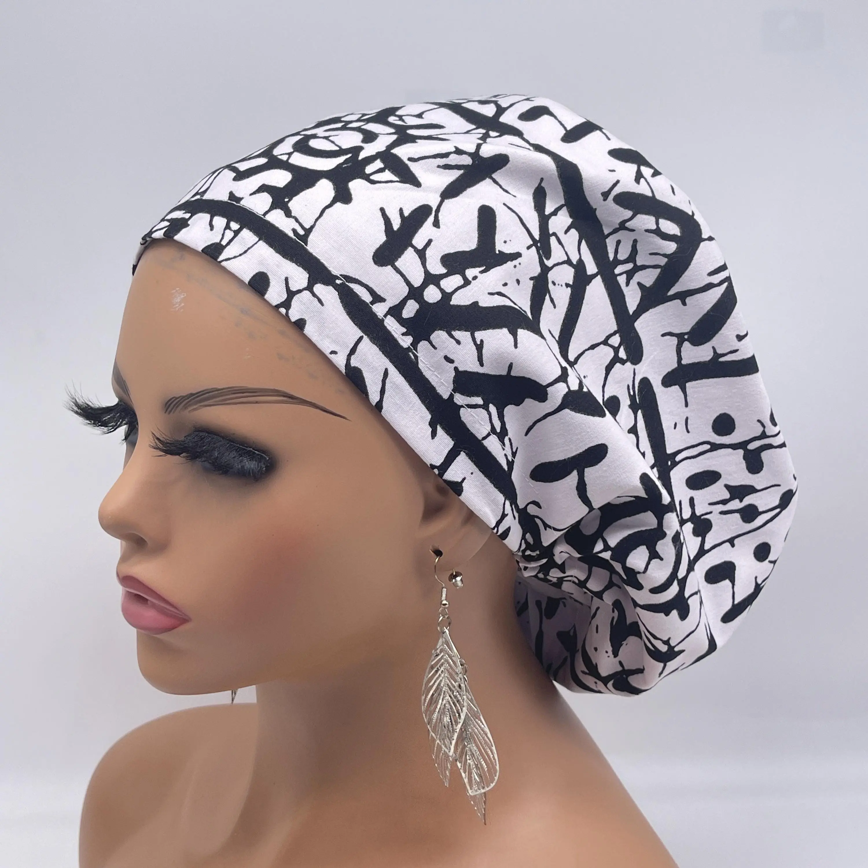 Niceroy SCRUB HAT CAP, black white Europe Euro style nursing caps, healthcare hats protective hair covers, nurse gift.