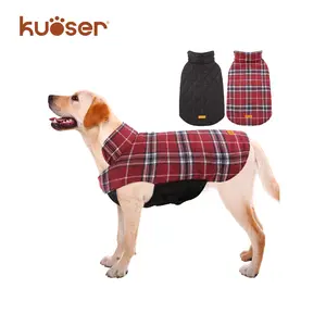 Kuoser Warm Dog Coat, Reversible Dog Jacket Waterproof Dog Winter Coat British Style Plaid Dog Clothes Pet Dog Cold Weather Coats Cozy Snow Jacket Vest for Small Medium Large Dogs