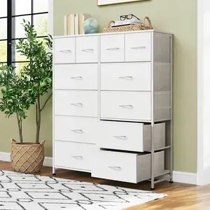 Tall Dresser with 12 Drawers, Steel Frame and Wood Top, Storage Organizer for Living Room, Hallway, Office