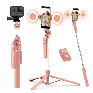 360° Rotating Extendable Phone Tripod with Dual Beauty Light, Portable Selfie Stick with Bluetooth-compatible Remote, Live Streaming Mobile Accessories, Selfie Stand