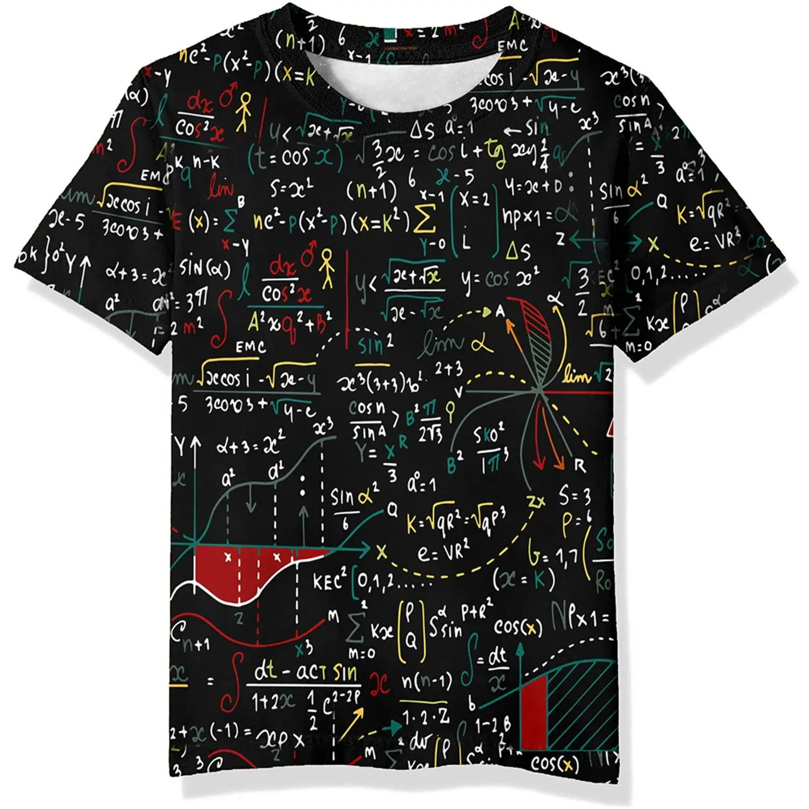Women's Round Neck Short-Sleeve T-Shirt - Unisex Casual Streetwear with All-Over Equation Art Math Formulas, Soft Breathable Fabric, XXL Size, Shortsleeve, Tshirt, Printed, Relaxed Cut, Soft Fabric, Loose-Fitting