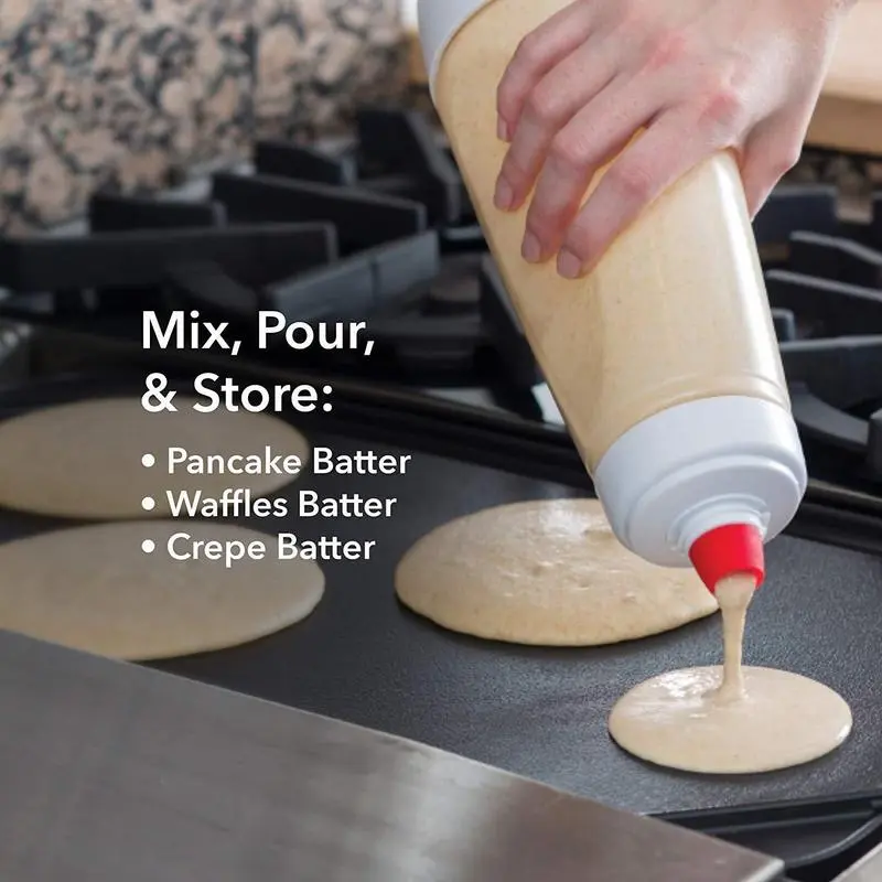 4.5-Cup Practical Handheld Pancake Batter Dispenser Bottle with Scale & Blender Ball, Heat-Resistant Silicone Easy-Pour Spout, Leak-Proof Dishwasher-Safe Kitchenware for Accurate Mixing (White)【Dealsforyoudays】#SummerVibes
