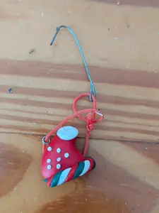 Clay Santa Hat & Candy Cane Ornament from Unknown -  Ornaments (Polymer Clay Ornament, Craft, Handmade, Red, White, Green)