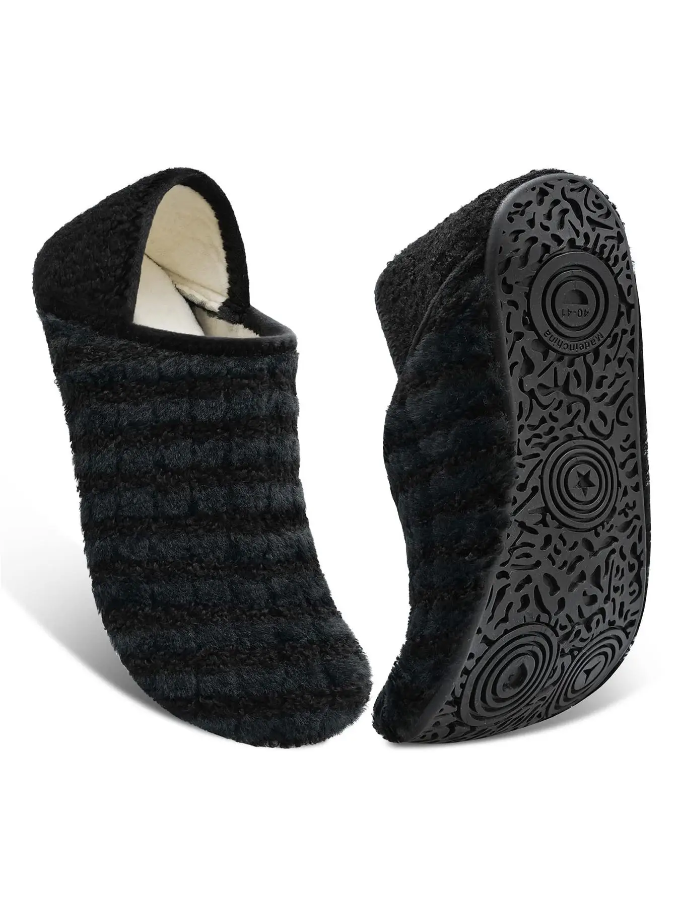 Women's Striped Pattern Slippers with Rubber Sole, Soft Lightweight House Slipper Socks with Grippers, Non-slip Comfortable Home Slippers, Warm Shoes