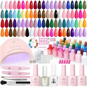 Beetles Gel Nail Polish Kit with U V Light - One Color One Bottle Gift Box Collection Kit for Women Girls Gel & Top Base Coat with Brushes & False Nails Tip Must Have Salon at Home Fall Nail Halloween Nail Black Friday Winter Nail Christmas Gift