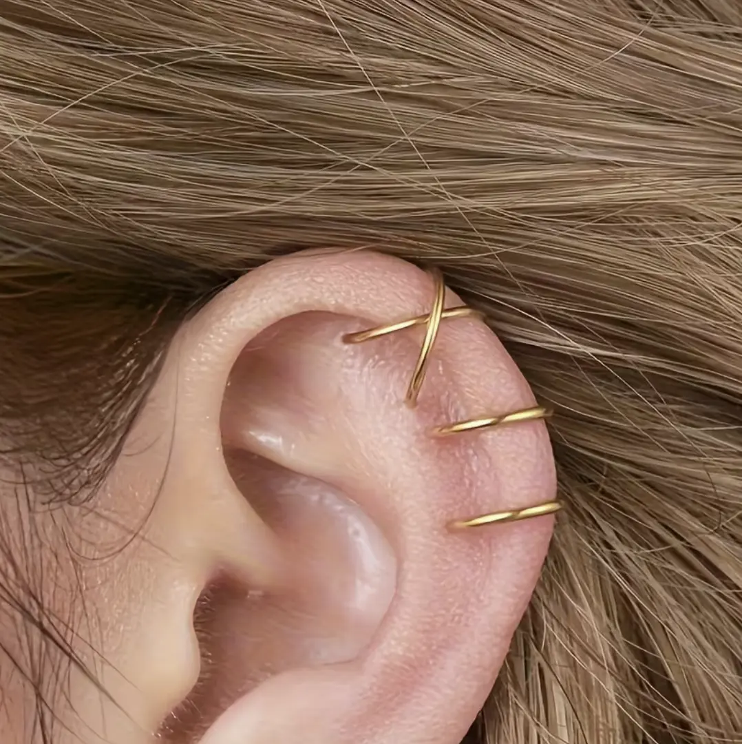 Women's 2-Piece No-Pierce Clip-On Cuff Earrings, Plated Dual-Layer Jewelry Set, Couple & Teenager Matching Accessory, All-Seasons Daily Holiday Wear, Plated Metal, Set Of Two