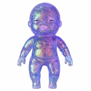 Glitter Jelly Squeeze Figure, Translucent Sparkle Desktop Companion, Soft Squishy Handheld Novelty Decor for Adults, Galaxy Purple