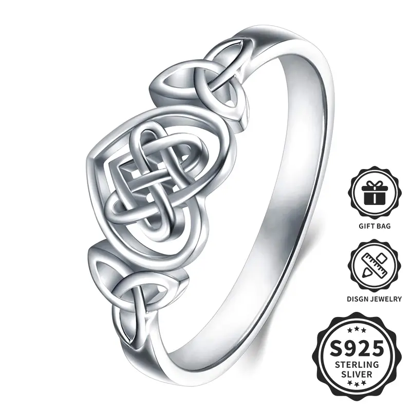 925 Sterling Silver Ring, Celtic Knot Heart Shape Eternity Wedding Ring, Suitable for Engagement/Wedding/Daily Wear