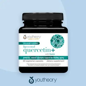 Youtheory Longevity Liposomal Quercetin+ with Fisetin Capsule, 60 Vegetarian Capsules, Powerful, Natural Senolytic Support for Healthy Agin