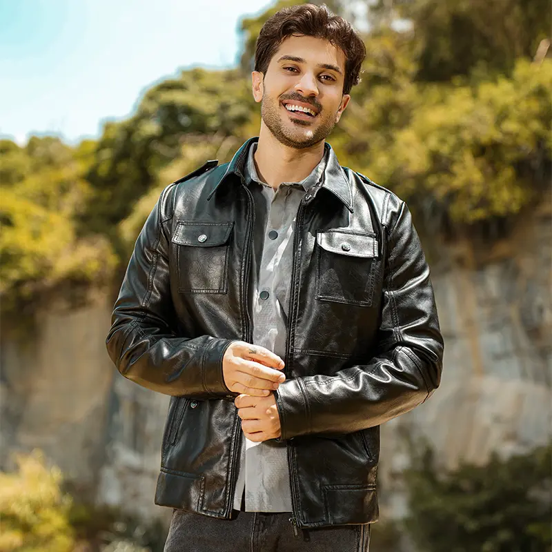 Men's Motorcycle Style Leather Jacket Classic Fleece Lined Warmth Versatile Outerwear Black Beige Multiple Colors Trendy Stylish Menswear genuine leather barn  jacket  outfit men jacket short winter autumn  and  coat fathersdaygift