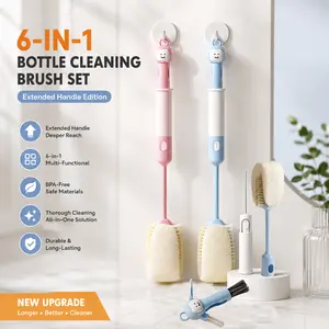 6-in-1 Multi-Functional Bottle Cleaning Brush Set with Long Handle & Straw Cleaner, Cleaning Supplies and Tools for Hydro Flasks, Tumblers, Baby Bottles