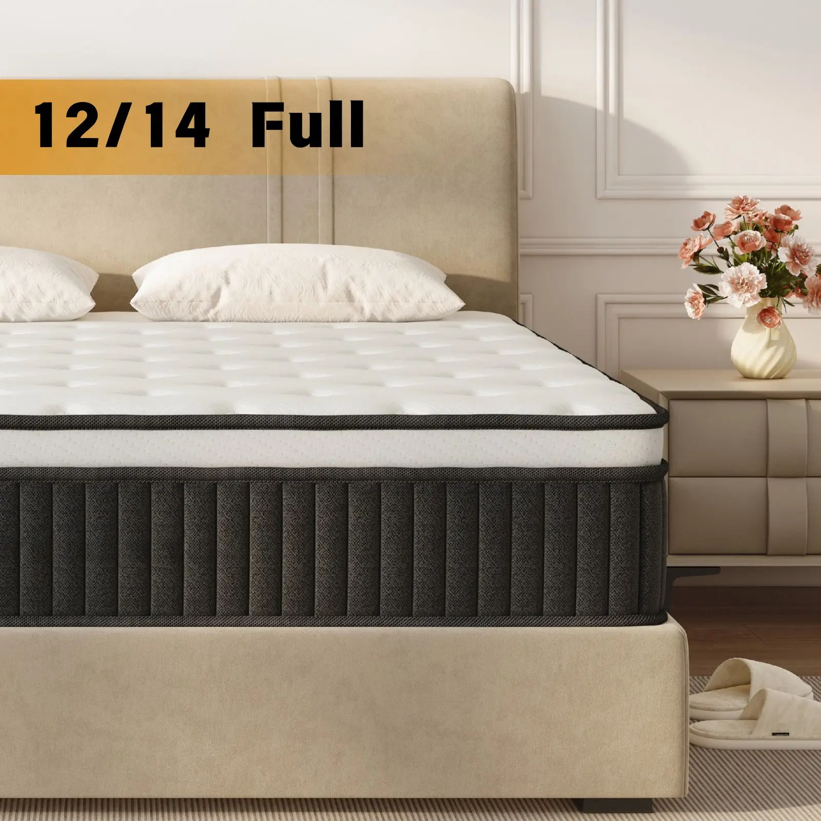 【Full size】12/14 Inch Full, Queen Mattress Memory Foam And Spring, Hybrid MattressMedium Firmness, Lumbar Support, For Home Rooms Hotels, Boxed Halloween ChristmasGift Furniture Ergonomic queen size mattress Interior Modern