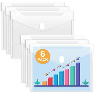 6 Pack Plastic Envelopes File Folders, Rainforced Clear Folder Important Document Organizer, A4 Letter Size Bill Receipt Paper Holder Organizer Folder with Closure for School Office