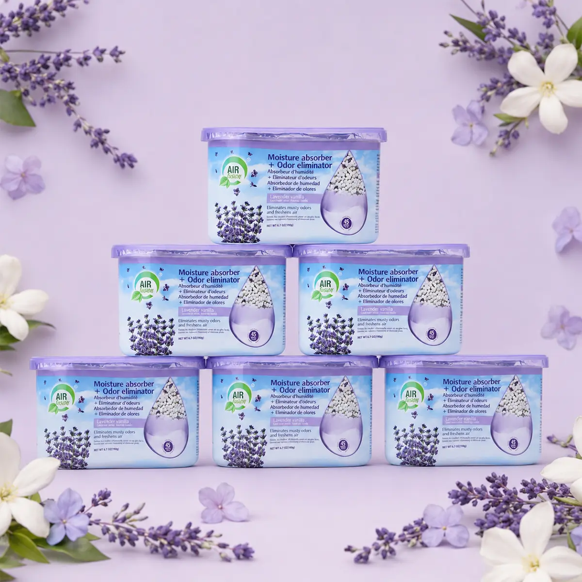 Air Fusion Aluminum Foil Moisture Absorber & Odor Eliminator Boxes, Spill-Proof Dehumidifier for Closet, Bathroom, 3-Pack & 6-Pack Options