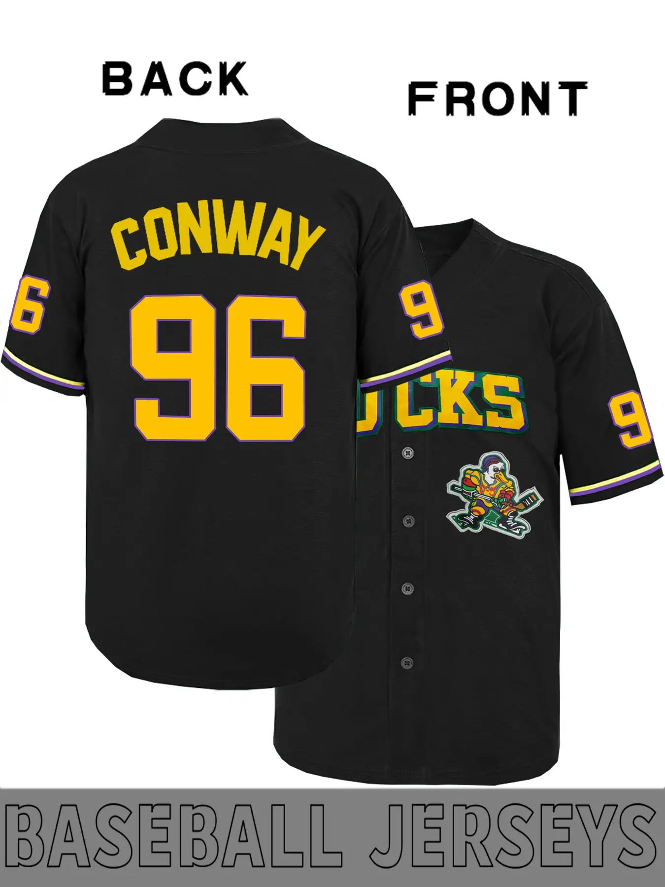 Men's Movie Theme Baseball jersey, Sports Jersey, Charlie Conway #96 Embroidered Casual Loose Fit, Perfect Gift for Fans, All Seasons Wear