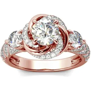 Jeulia Moissanite Engagement Ring for Women | Classic Solitaire Halo Rose Gold Flower Promise Ring | Round Cut Cubic Zirconia Eternity Wedding Band | 925 Sterling Silver Jewelry with Gift Box
