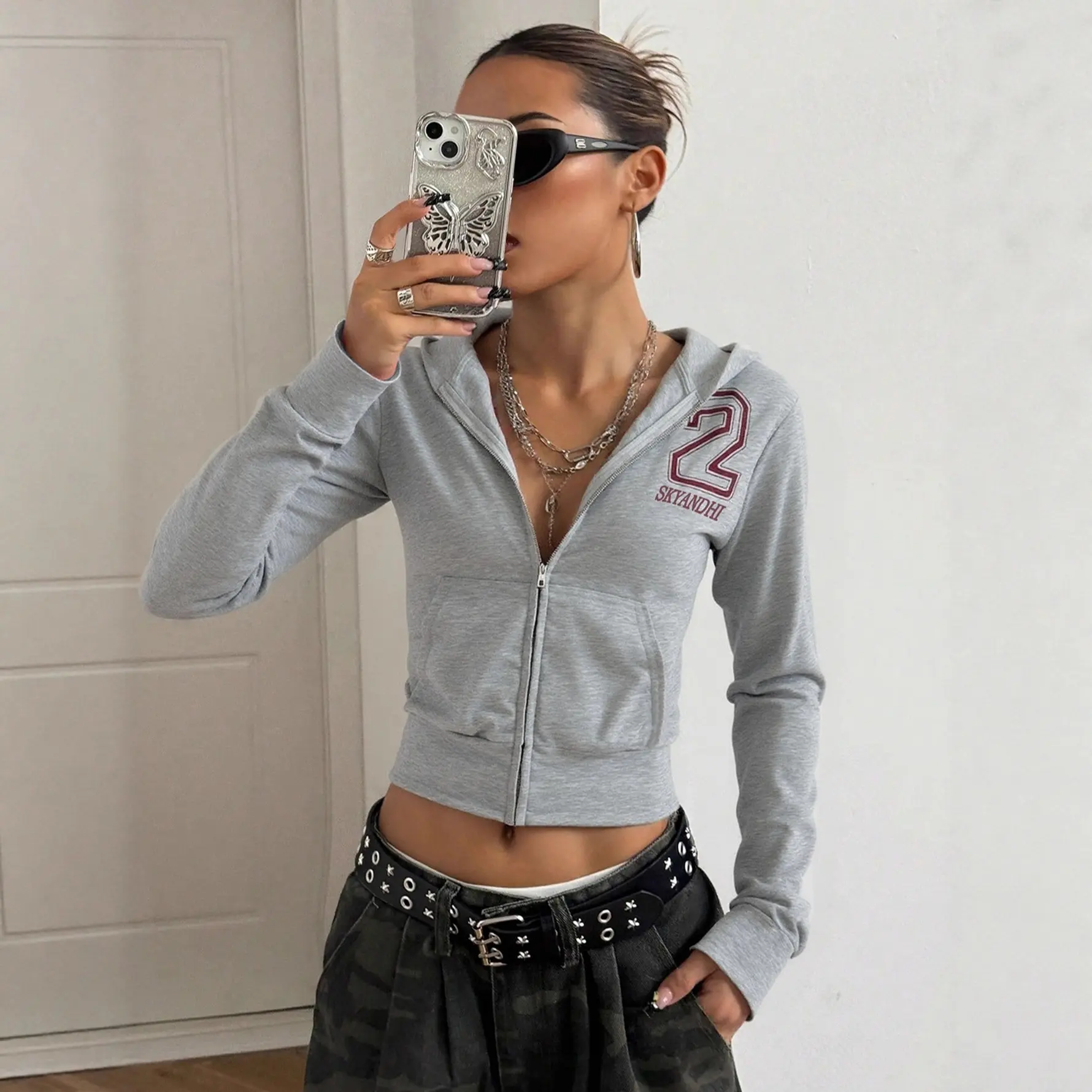 Long sleeved hooded cardigan with zipper women's hoodie