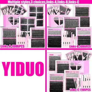 YIDUO 6/8/10 Styles Cluster Eyelashes Kit 40D/50D/60D/80D Volume Lashes Clusters Kit 10-18mm Cluster Eyelash Extensions Kit 1086/1100 Pcs D-Curl With Lash Bond and Seal*2, Lash Remover, Lash Tweezers, Eyelash Brush, Longer Looking Lashes