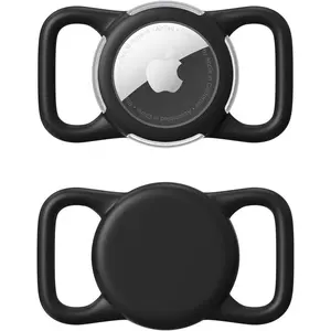 Waterproof Airtag Holder for Dog Collar, Soft Full-Body Protective Airtag Holder for Dog & Cat Collars, Ultra-Durable, Easy Installation, Lightweight Clear Airtag Case (Black, Regular)