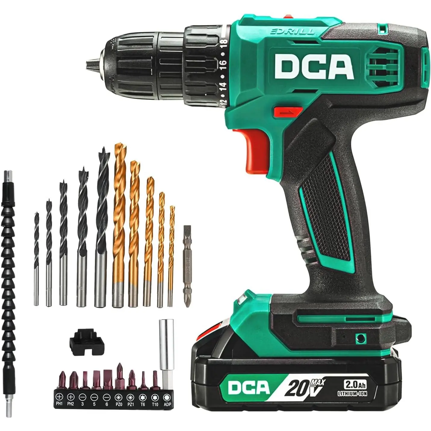 Set, 336 in-lbs, 3/8" Chuck, with 2.0Ah Battery and Charger,18+Position,25-Piece 20V Driver Kit, ADJZ2035