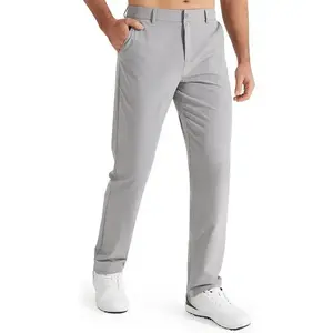 Men’s golf stretch dress pants for work, available in sizes 30", 32", and 34"; quick-dry, lightweight, casual, comfortable trousers with pockets; black fabric.