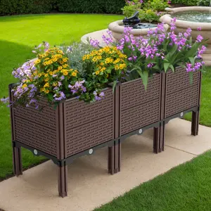 DOMISO Raised Garden Beds Outdoor, Polypropylene Planter Boxes, Garden Box with Drain Outlet, Heat and Frost Resistance Planters