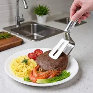 1 Piece Stainless Steel Multifunctional Frying Tongs - Durable Kitchenware, Cooking Utensil for Steak, Grilling - Easy-to-Use Helper for Family Dinners, Baking