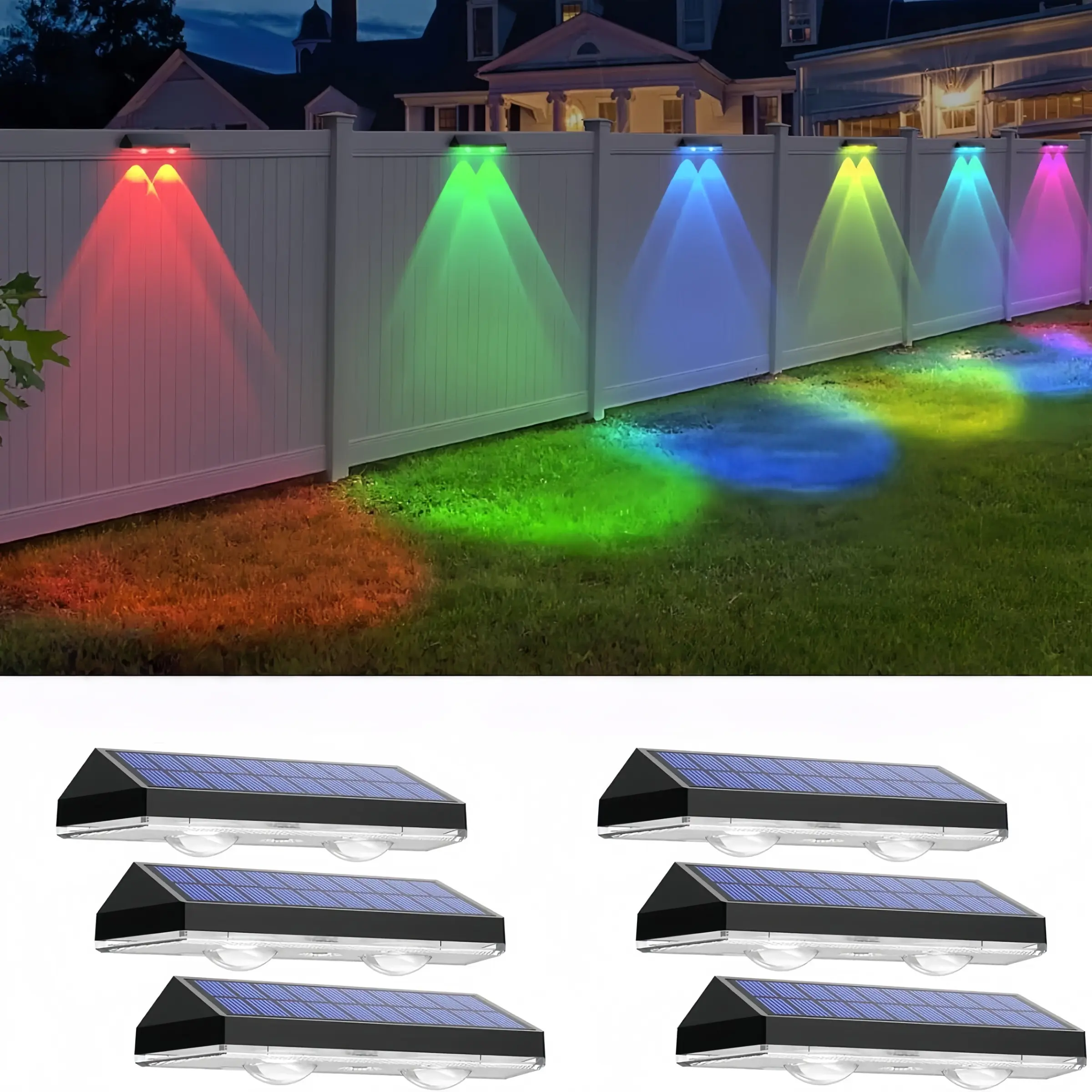 Solar Illuminated Fence Light Outdoor Waterproof LED, 2700/4000/6000k, 11 Modes, Rechargeable Lithium Ion Batteries, Garden Pathway Lighting, Outdoor Landscape Lights