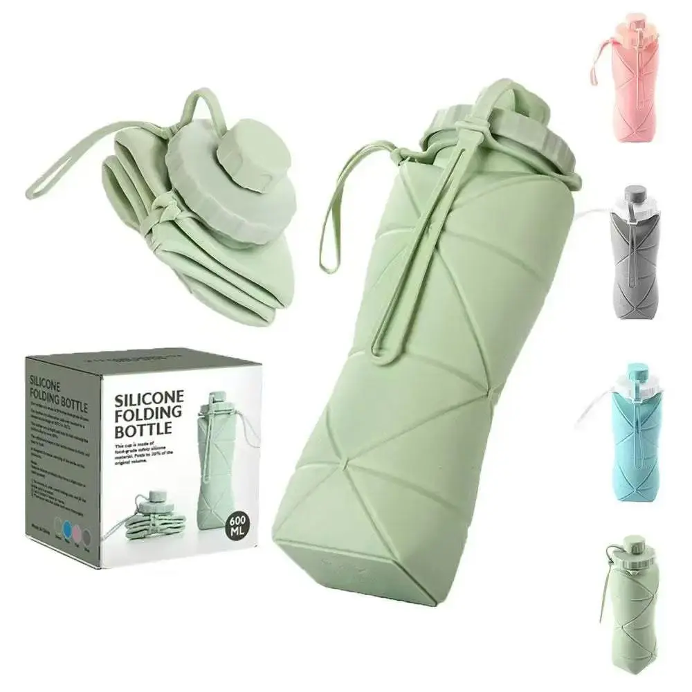 600ml Silicone Collapsible Bottle, Adult Portable Reusable Plastic Cup, Outdoor Travel Fitness Water Bottle, Motivational Drinking Bottle, Portable, Expandable, Large Capacity