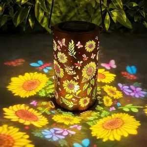 Colorful Sunflower Glow Solar Garden Lantern - Outdoor Waterproof Decorative Hanging Solar Lights, Metal Solar Powered Garden Decor for Patio, Yard, Gifts, Solar Landscape Lights, Outdoor Solar Lighting