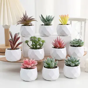 Ceramic Pot Mini Faux Succulent Plant, Cute Desktop Decor for Bedroom Office Bathroom, Home Office Artificial Greenery Decoration, Decorative Desk Plant