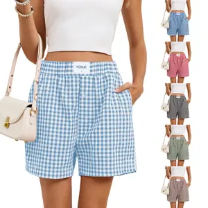 New Spring/Summer Casual Checkered Pocket Shorts for Women, Boxer-Style Beach Shorts, Summer Streetwear Pants for Women # Shorts # Women's Outfits # Everyday # BeachShorts # PocketShorts Womenswear