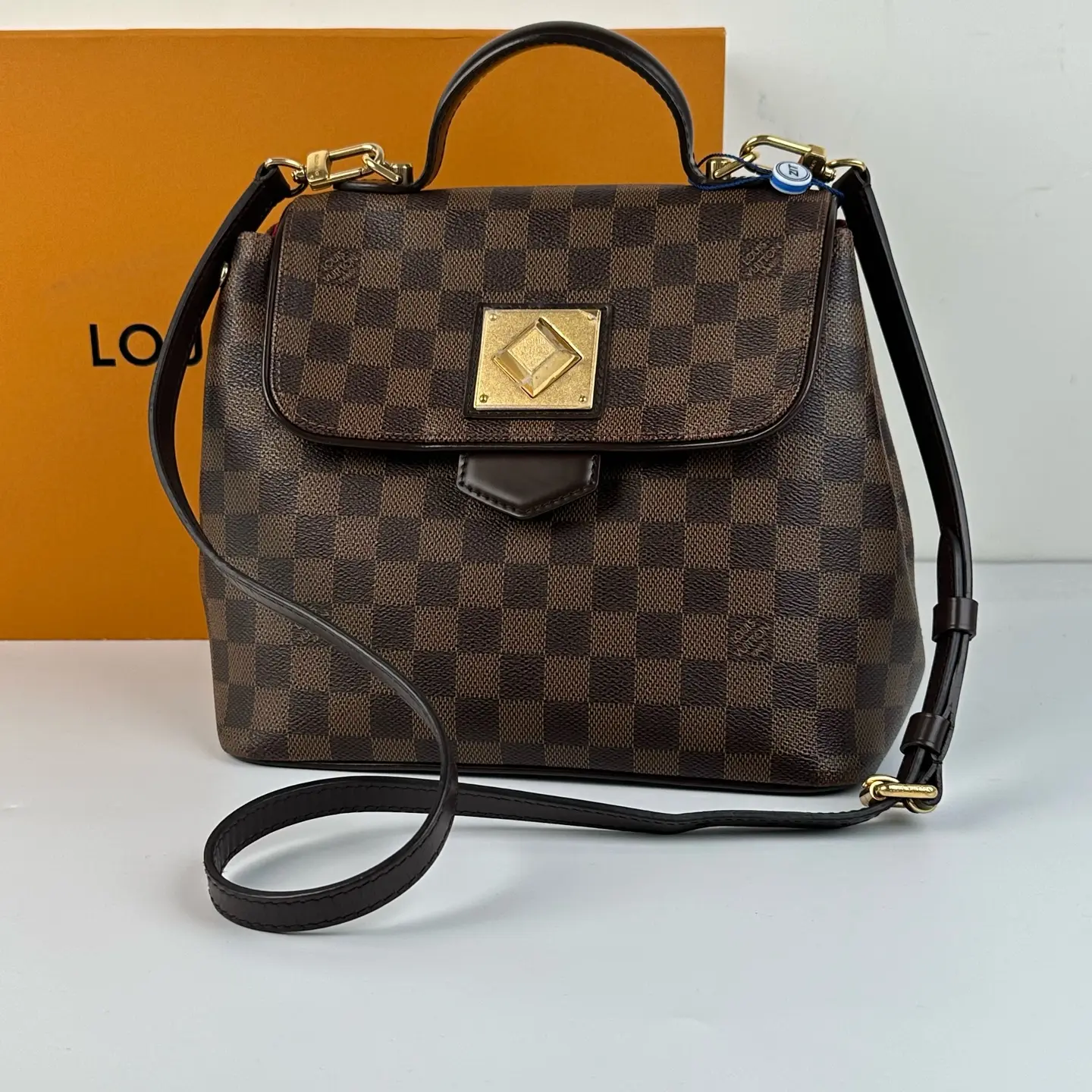 Pre-owned Louis Vuitton LV Damier Ebene Bergamo MM Brown Check Satchel Shoulder Bag