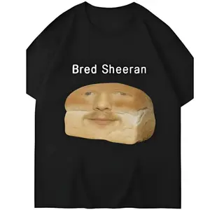 Bred Sheeran Meme Print T-Shirt - Humorous Bread Design, Casual Short Sleeve Crew Neck Tee for Men & Women, Cotton, All-Season Comfort, Everyday Tshirt |   Funny Bread Design |   Cotton Tshirt