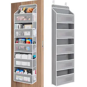 Over The Door Organizer Storage, 5 Shelf Hanging Door Organizer with 5 Large Capacity Pockets, Load Behind Door Storage for Bedroom, Bathroom, Pantry, Nursery