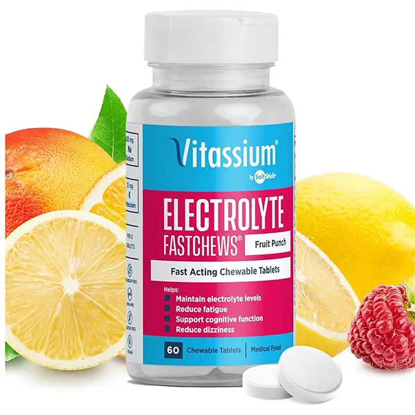 FastChews Electrolyte Tablets, Chewable Sodium Tablets for Hydration & High Sodium Diet Support, Fruit Punch Flavor, 60 Tablets