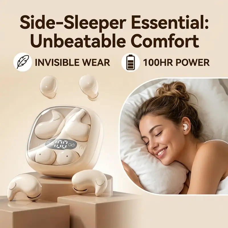 Invisible Sleep Earbuds for Side Sleepers, Ultra-Thin Mini Wireless Headphones for Small Ears, Soft Noise Reduction Sleeping Earbuds with Long Battery Life, Lightweight Concealed Earphones for Work, Night