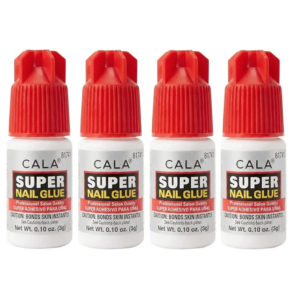 CALA Super Nail Glue for False Nails, Tips & Art Accessories, Strong Hold Quick Dry Adhesive for Natural Nail Repair, Pack of 4