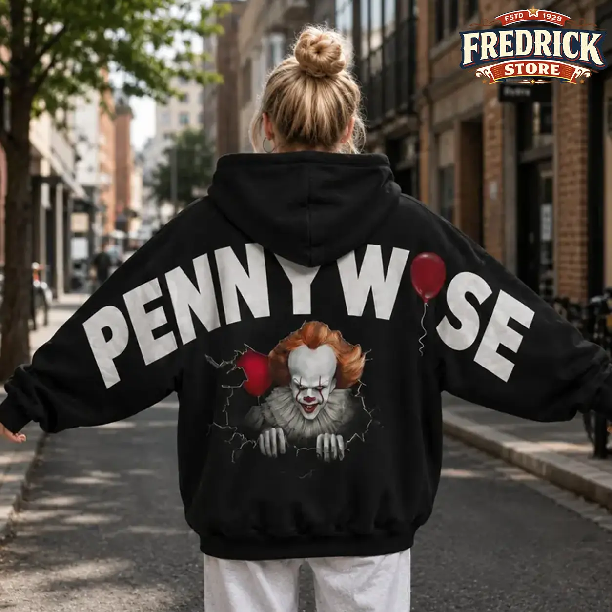 Retro Pennywise Shoulder-to-Shoulder Back Lettering Sweatshirt Hoodie, Vintage  IT Kil.ler Halloween Hoodie Streetwear, Spooky Season, Gift for Him and Her, Vibes