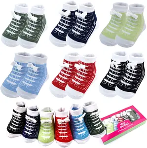 Infant Toddler Anti-Slip Cotton Crew Socks, Cute Cartoon Shoe-Shape Print, Breathable, Elastic Cuffs, Cute Footwear, Cozy, Limited Stock Soft Comfy Hosiery