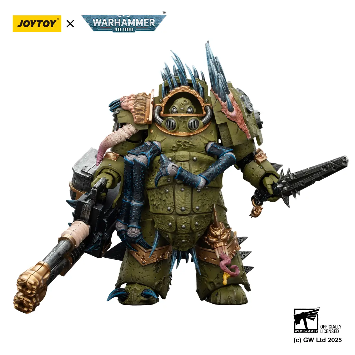 JOYTOY Officially Licensed Warhammer 40000 1/18 Collectible Action Figure Model - Death Guard Blightlord Terminator 1 with Reaper Autocannon, Bubotic Blades JT02861, Figurines for Collectors