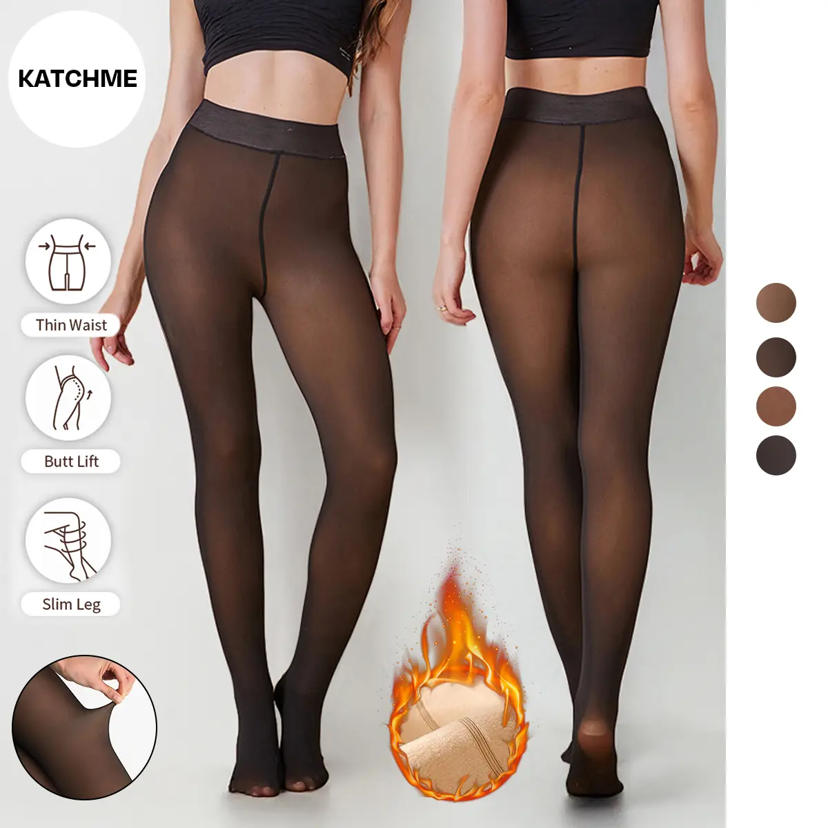KatchMe Women's Winter Pantyhose Trendy Stretchy Fleece Lined Thermal Tights Stockings, Basic Versatile High Waist Tighten Pantyhose, Street Womenswear