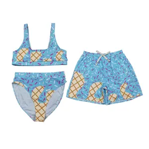 Couple Goals Matching Ice Cream Print Baseball Bikinis & Beach Shorts Swimwear for Women