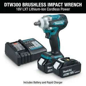 Makita DTW300 Brushless Impact Wrench with 18V battery, 330Nm torque for automotive & equipment maintenance. Heavy-duty cordless dual-purpose tool, powertools are girls