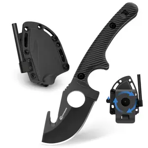 Small Knife with Sheath, With Rotating Belt Clip, EDC Horizontal Carry Knife, Whistle, Full Tang Outdoor Blade