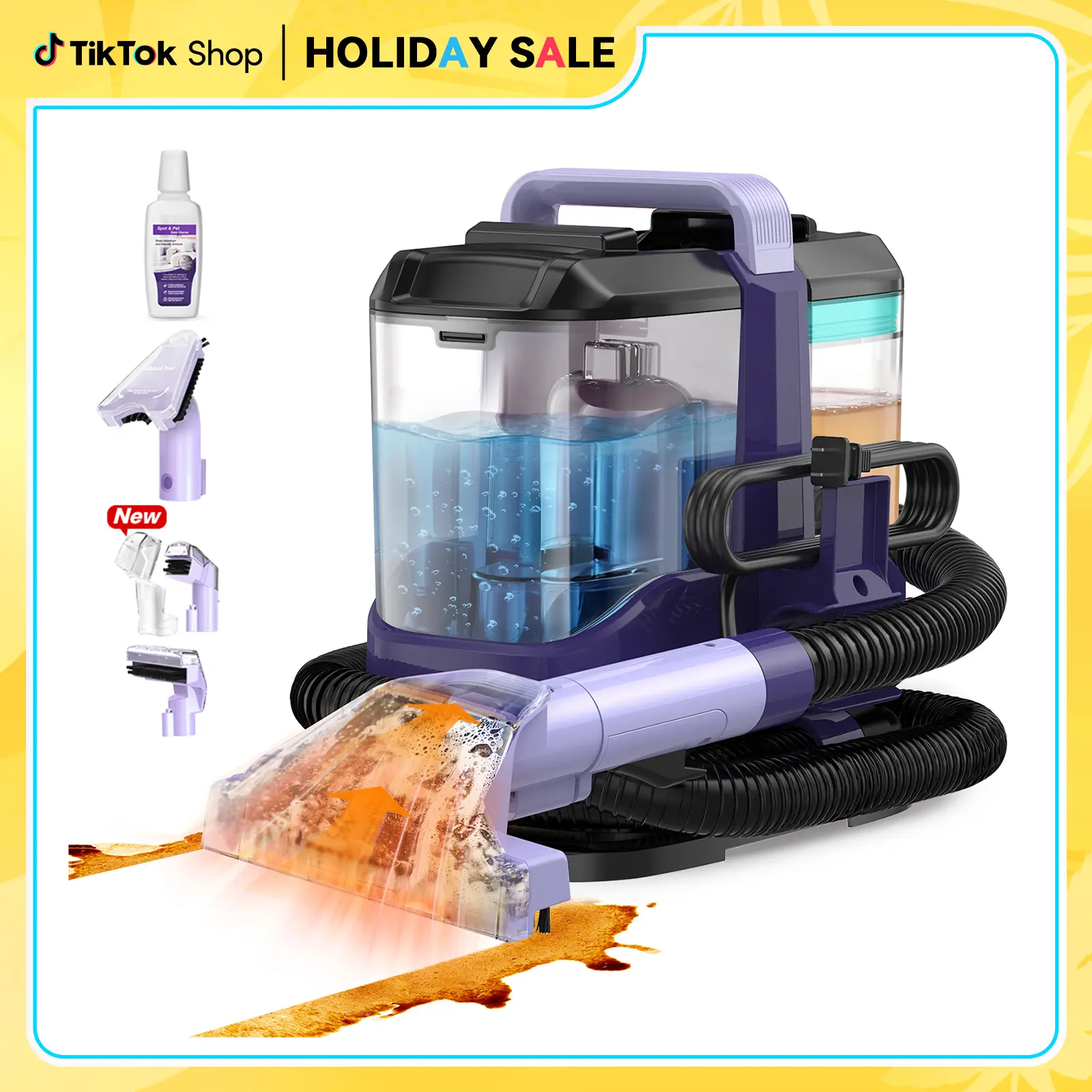 Upholstery Carpet Vacuum Cleaner, 18KPa Suction Spot Cleaning Machine for Pet Stains, Carpets, Sofa, Car Seats, Mattress, with 3 Multipurpose Cleaning Tools, 6'' Deep Cleaning Brush | Portable 3-in-1 New Purple C9S pet lovers home essentials
